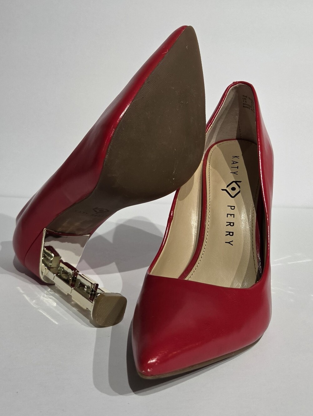 Katy Perry The Suzzie Red Pointed Toe Heels Gold Unique Design Size 7.5 EXC - Picture 5 of 9